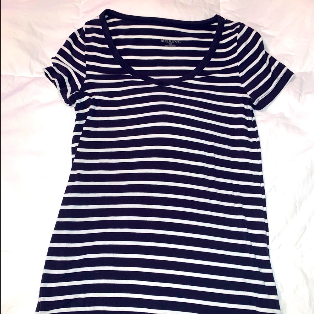 V Neck Navy Blue striped Tee